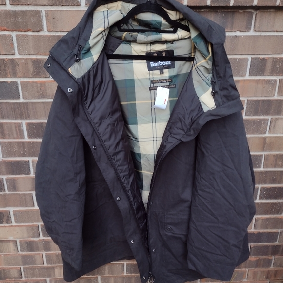 Barbour Beadnell Coat Waterproof Hooded Tartan Lined Black Jacket NWOT - Picture 6 of 11